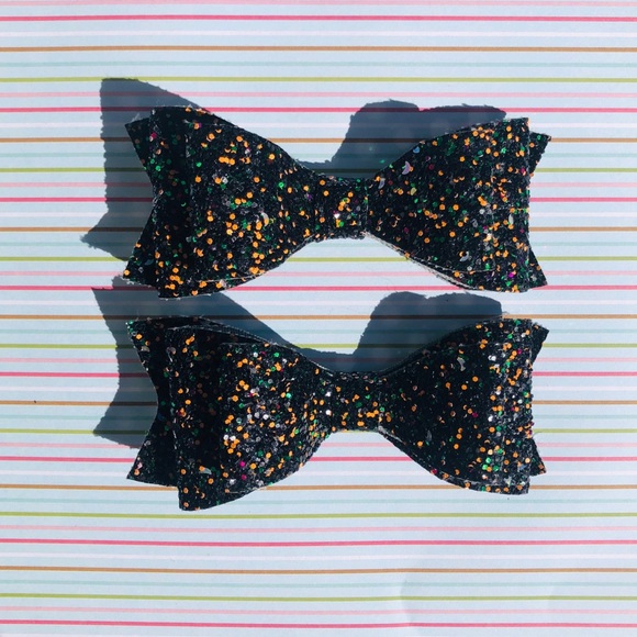 Other - Black Glitter Piggy Tail Hairbows